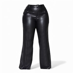 Pretty Little Thing Plus Faux Leather Wide Leg Pants Black Size 24 NWT